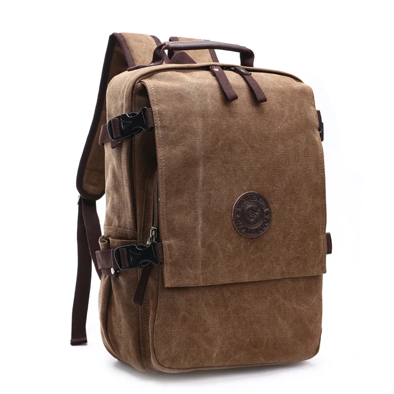 

Quality Canvas Backpack Men Solid Coffee Black Laptop Bag 15.6inch Superior Grade Vintage Outdoor Design Durable New Trend