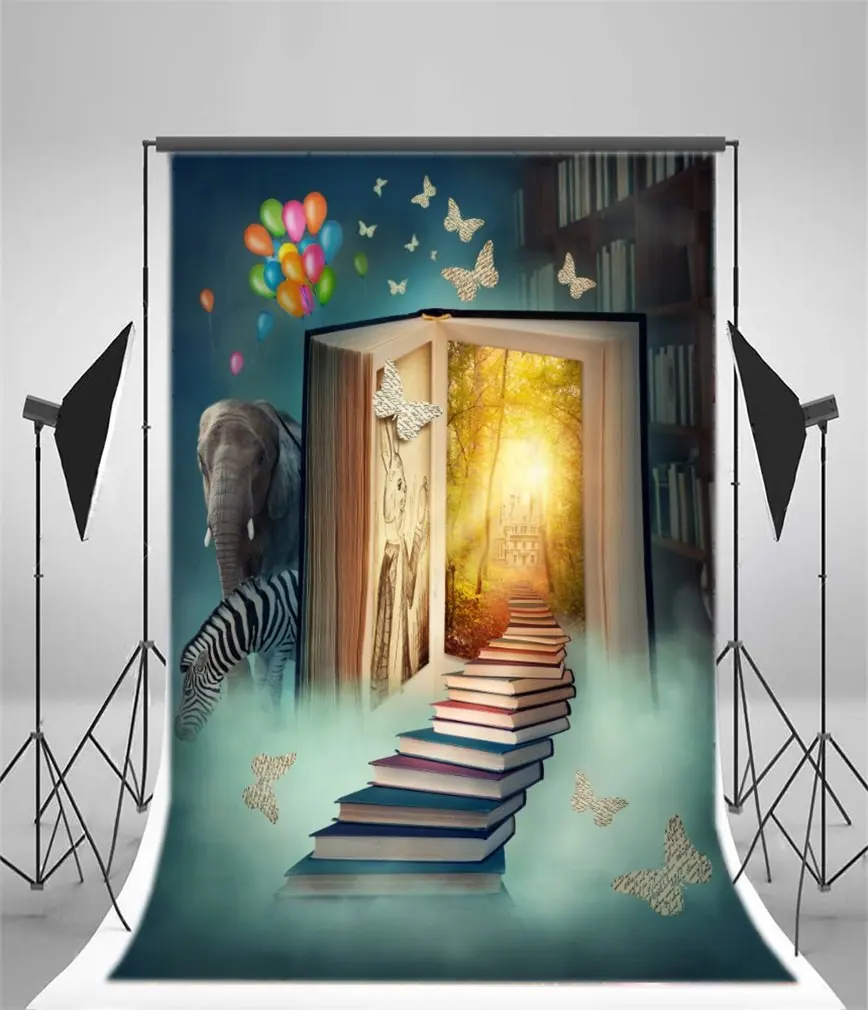 

Photography Backdrop Fairy Tale Butterfly Books to Castle Balloons