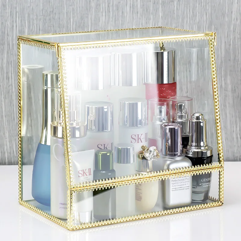 Пыленепроницаемый Большой Стеклянный органайзер для макияжа, парфюмерная помада, коробка для хранения, золотой косметический Органайзер для макияжа с дверью, комбинированная коробка