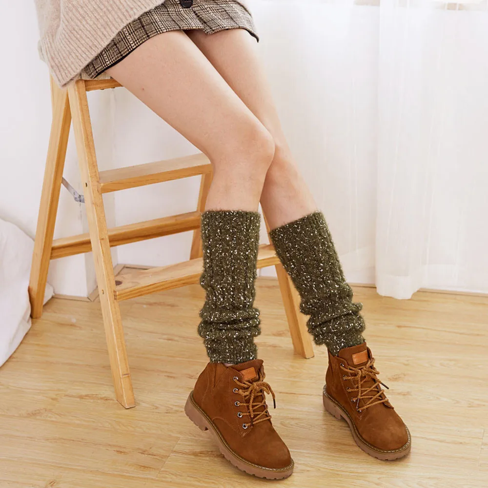 New Brand Leg Warmers Knee High Socks Fashion Wool Leggings 5 Colors Cable knitted Womens casual Thick warm tops for woman 1Pair
