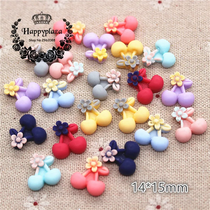 

50PCS Mix Colors Cute Resin Imitation Fruit Small Cherry Flat back Cabochon DIY Jewelry/Craft Scrapbook Decoration,14*15mm