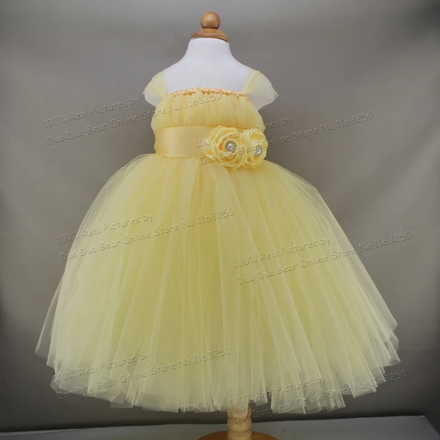 Light Yellow Kids Fashion Tutu Princess Dress Party Frocks For Girls Long Toddler Girl Flower