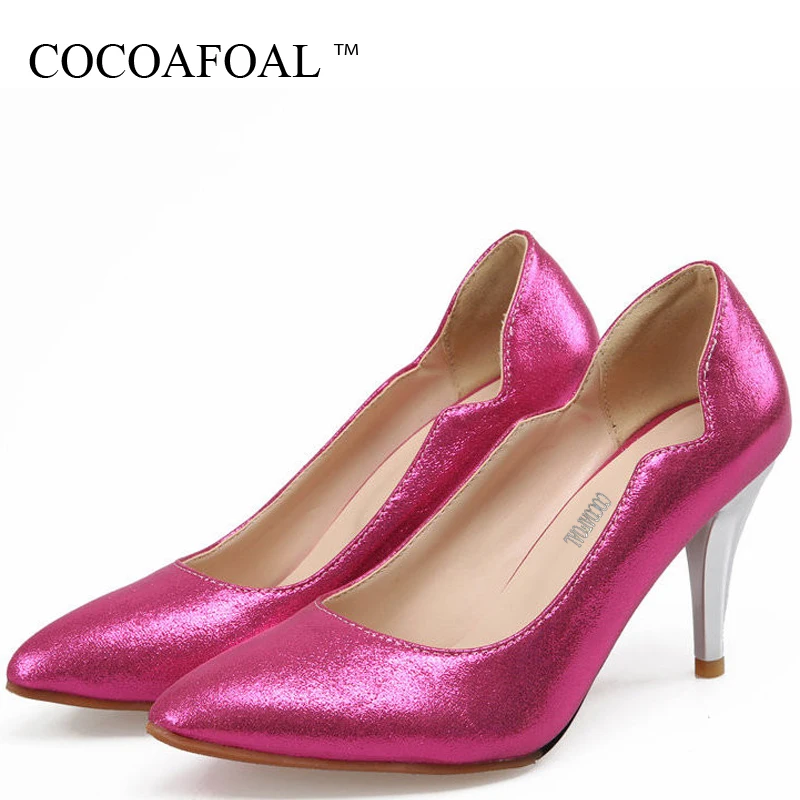 

COCOAFOAL Woman Silver Gold High Heels Shoes Plus Size 33 43 Rose Red Blue Wedding Bridal Shoes Party Stiletto Pointed Toe Pumps