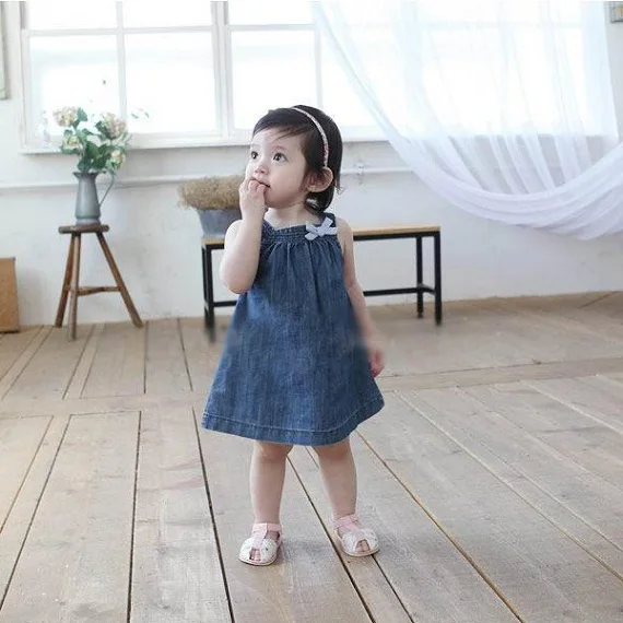 

UNIKIDS Kids Girls Sleeveless Jean Denim Dresses Bow Straps Summer Sundress For Toddlers Size 0-3Y