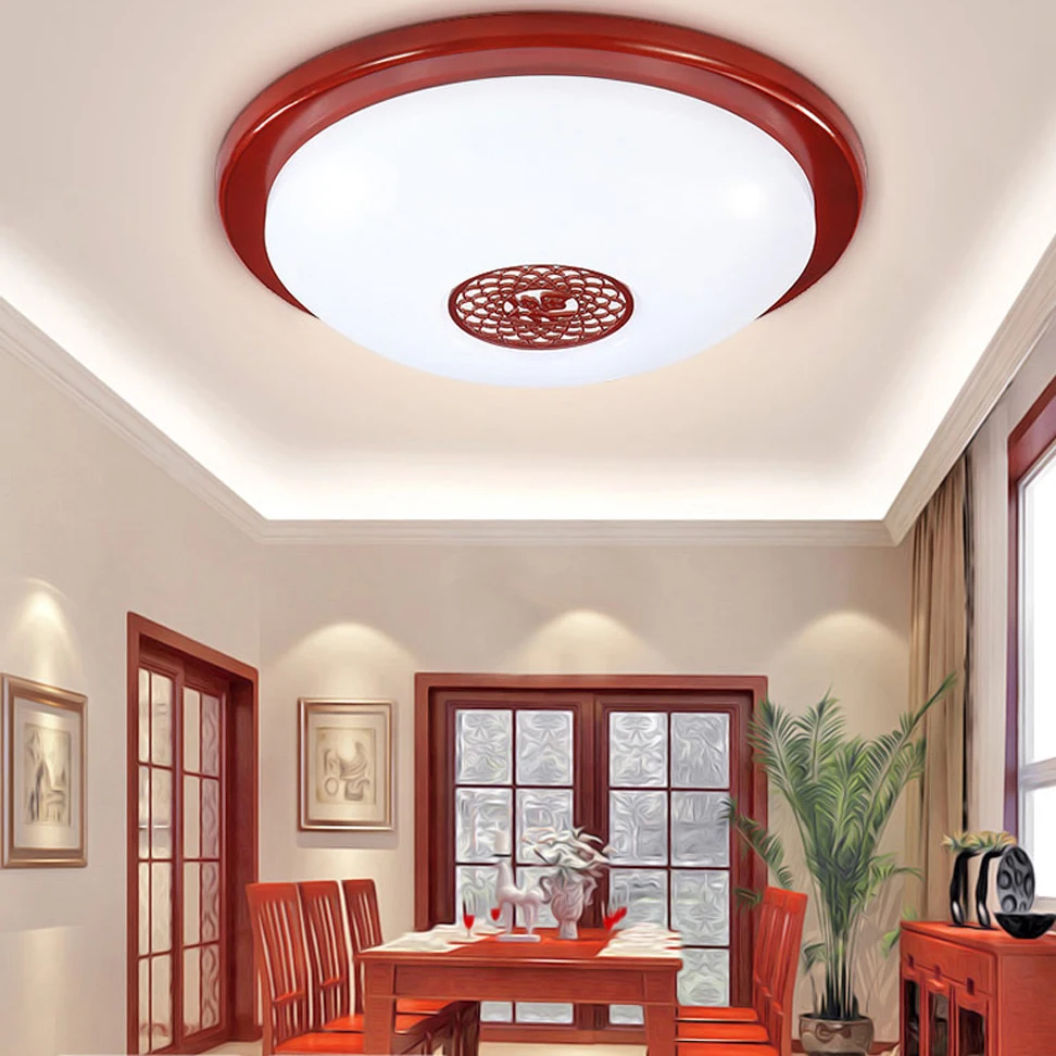 New Chinese Style Wooden Acrylic Carved LED Red Round Ceiling Light