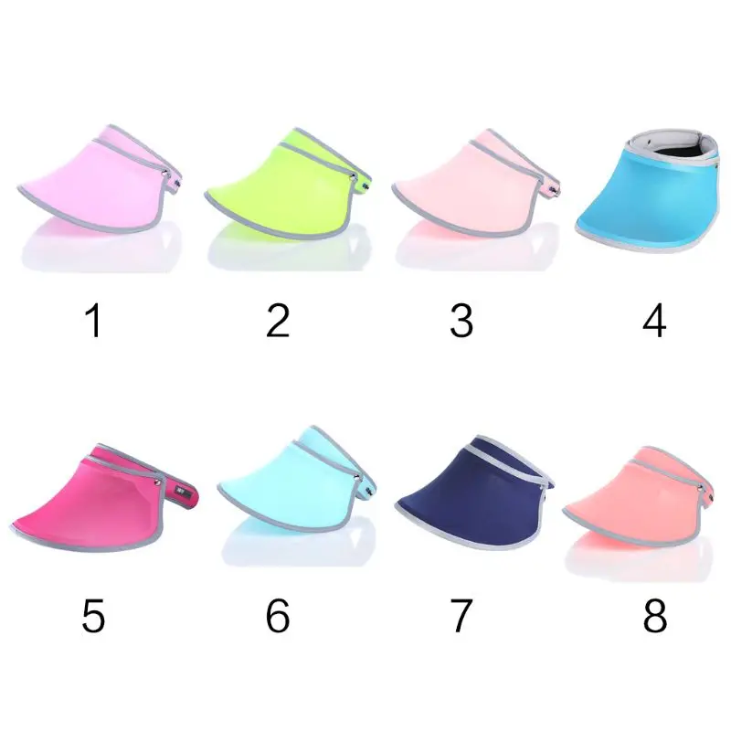 

8 Colors Womens Clip-On UV Protection Sun Visor Hat Solid Color Large Wide Brim Sweat-Absorbent Sports Adjustable Beach Cap Empt
