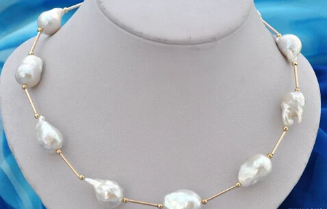

N2460 18"baroque white reborn keshi pearl necklace NEW
