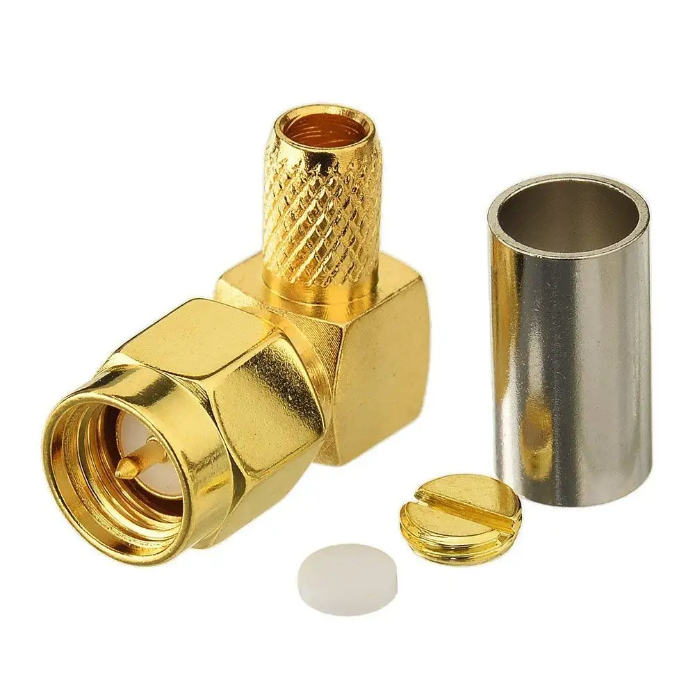 

10PCS SMA Male Right Angle Crimp RG58 RG142 LMR195 RG400 RF Connector