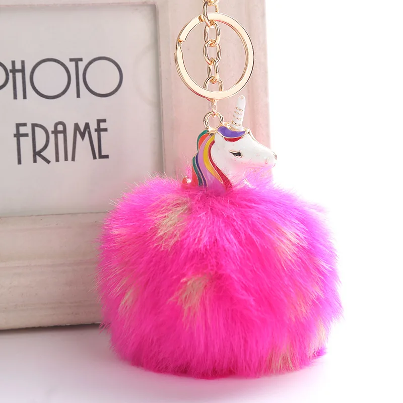 Anime Unicorn With Pom Pom Plush Toy With Keychain Unicorn Key Pendant Soft Stuffed Animal Toys Kids Girls Bag Hang Pendant