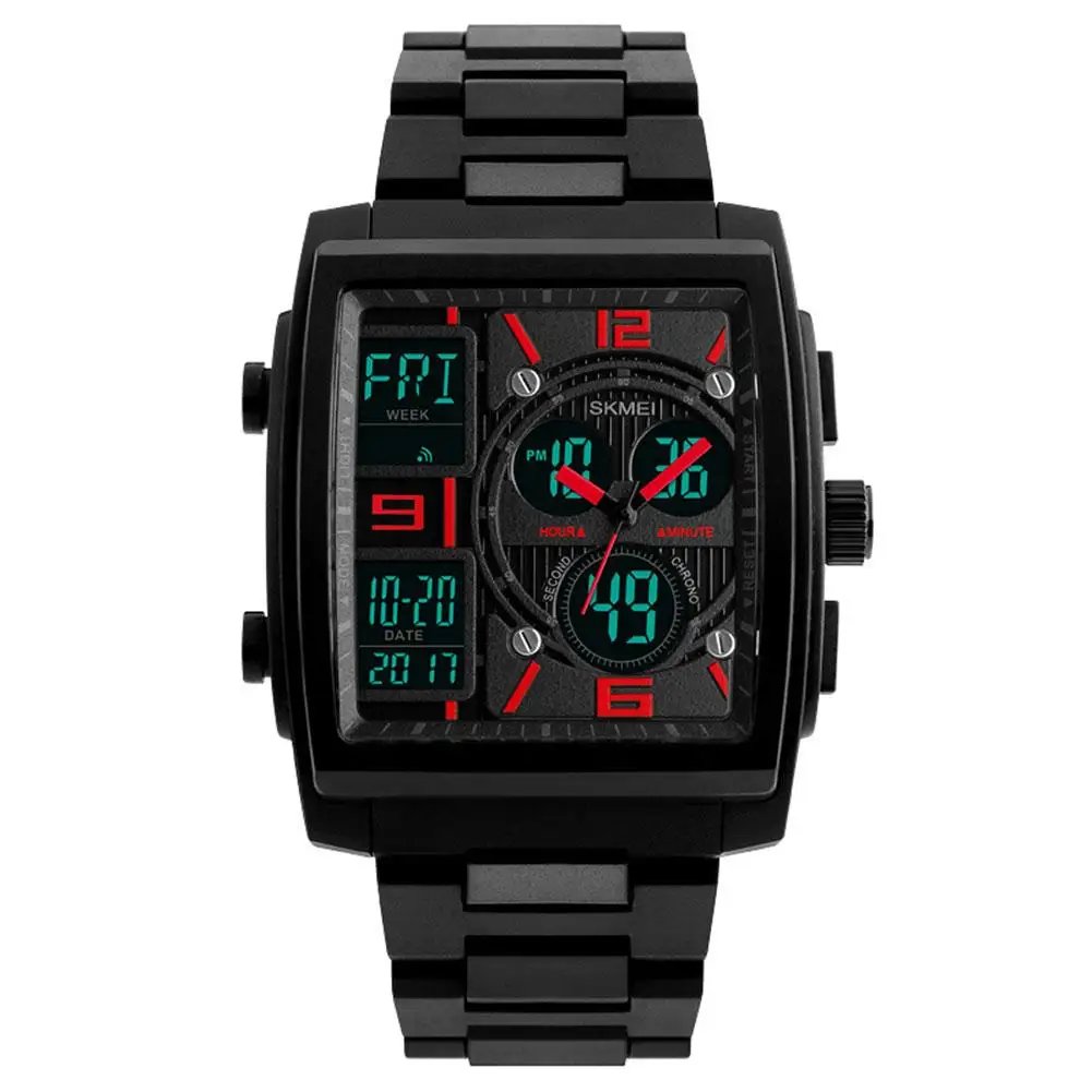 

Fashion Square Dial Analog Digital Backlight Alarm Waterproof Men Wrist Watch Military Electronics Hot Clock Relogio Masculino