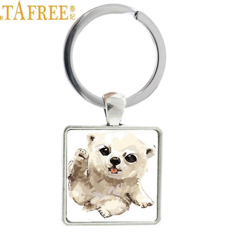 

TAFREE Lovely animal Keychain Pet dog Monkey elephant tortoise square keyring For friends Gifts key chain jewelry TB142
