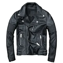 2019 Black Men Diagonal Zipper Genuine Biker's Leather Jacket Embroidery Design Plus Size XXXL Cowhide Riding Coat FREE SHIPPING