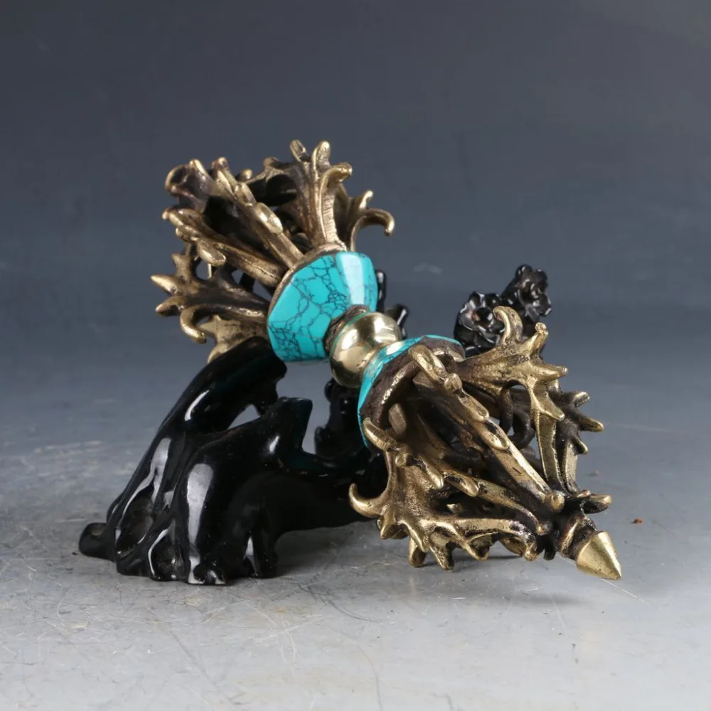 

Tibet Tibetan Buddhism Bronze Turquoise Buddhist Ritual Tool Hand Vajra Dorje