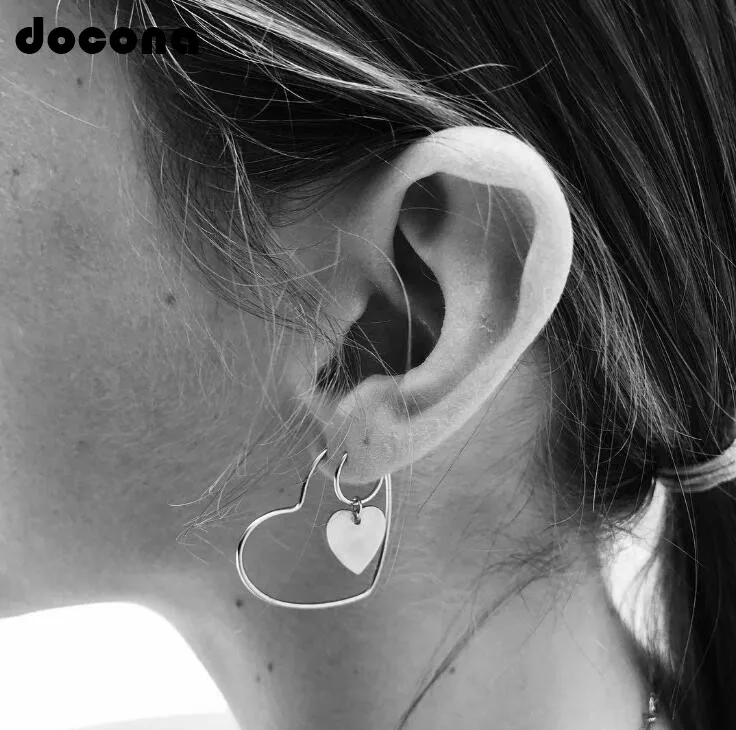 

Docona Punk Silver Color Double Heart Stud Earring Set for Women Heart-shaped Studs Earring Boho Jewelry Brincos 6180