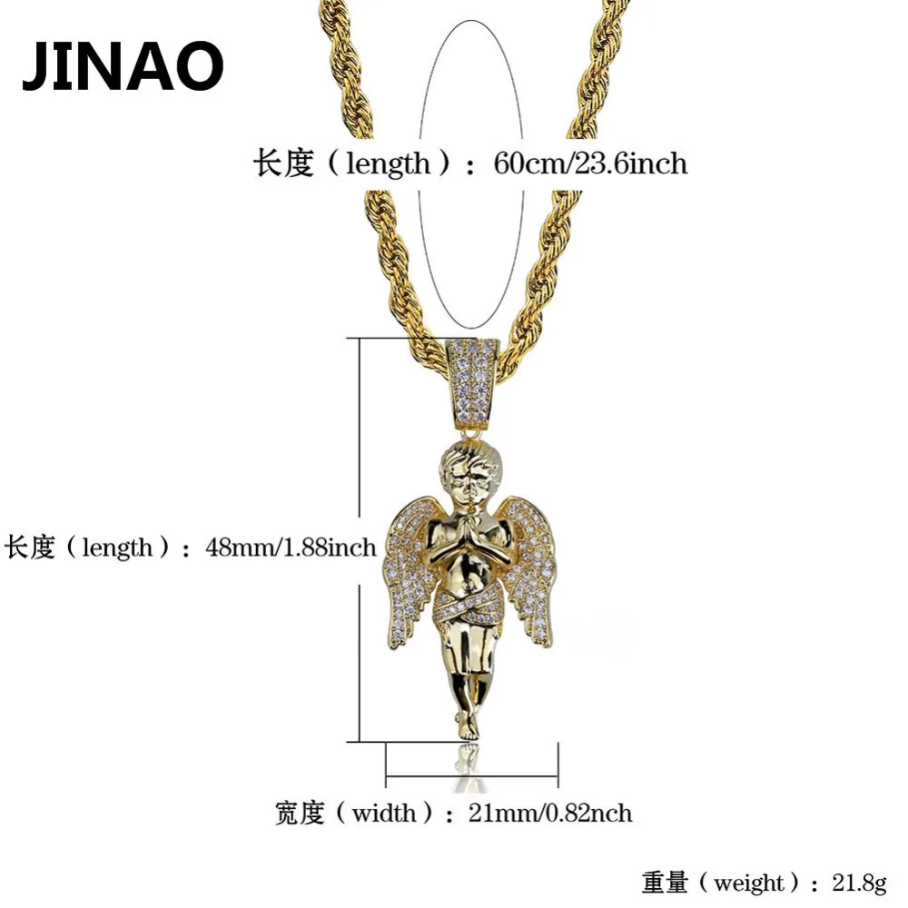 JINAO хип хоп микро проложили циркон Ангел Иисус крыло медь золото серебро цвет покрытием Iced Out Полный Cz подвеска ожерелье подарок