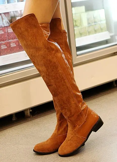 Wholesale BPatent + Faux Suede Pull On #S67 Over Knee High Boots US 4-8.5 Womens/Ladies Shoes | Обувь