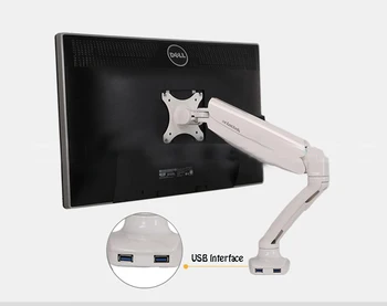 

D5 White Color Desktop Gas Spring 10"-27" LCD LED Monitor Holder Computer Mount Arm With 2 USB Port Loading 2-6.5kgs