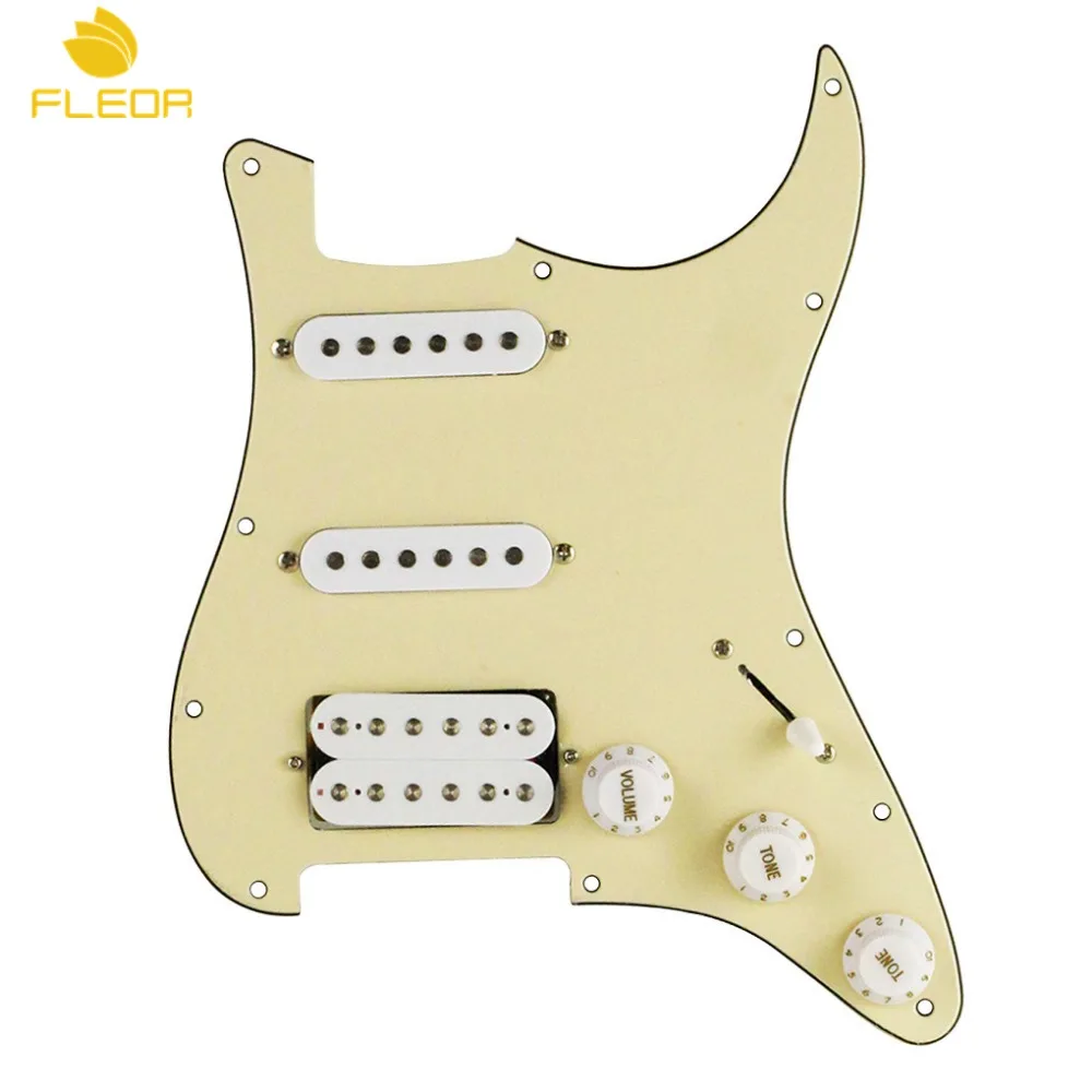 FLEOR 11 отверстий SSH загружен Prewired электрогитара Pickguard Strat одна катушка/хамбакер звукосниматели набор, крем 3Ply