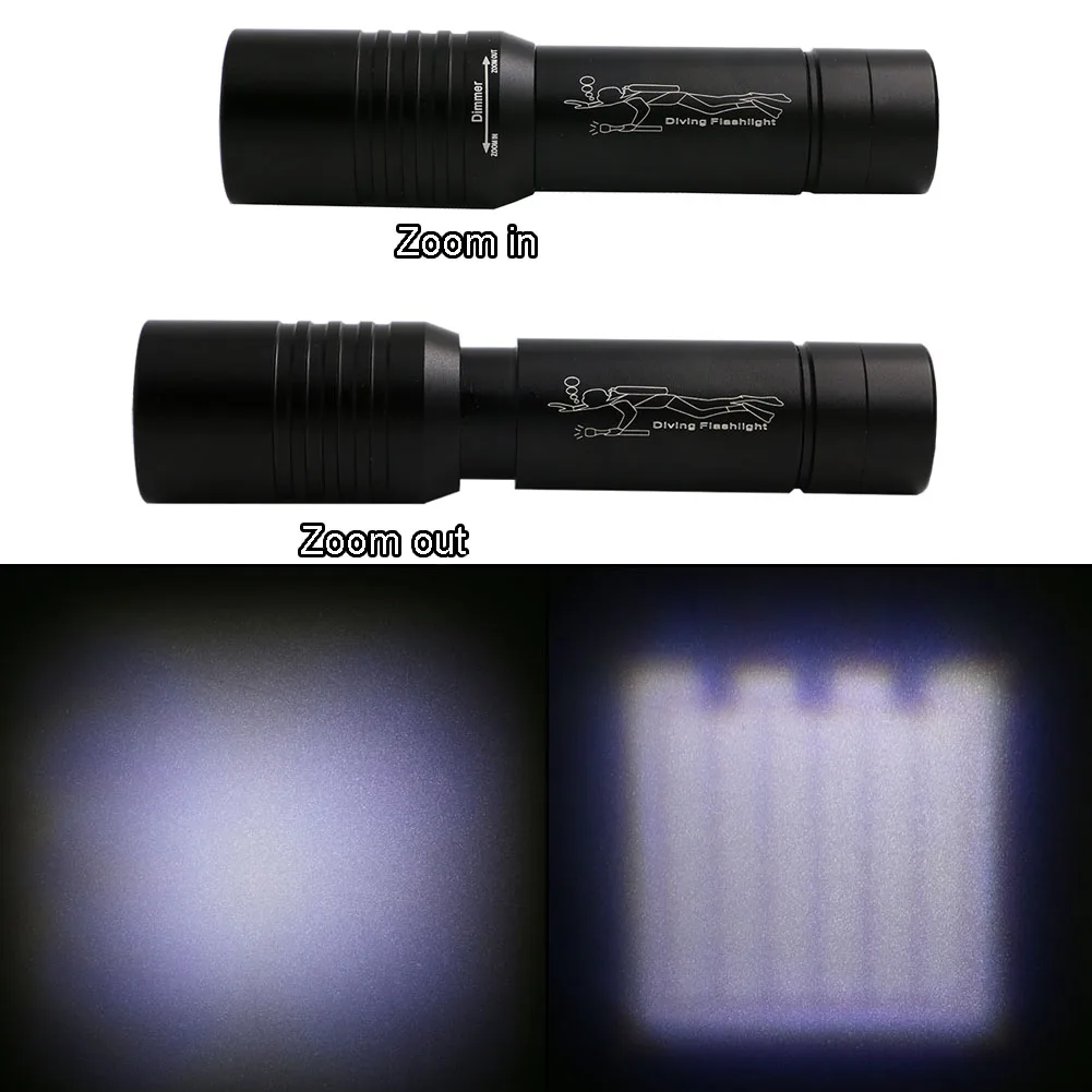 Водонепроницаемый фонарик для дайвинга, фонарь с фокусировкой и зумом, XML T6, светодиодный, алюминиевая регулировка яркости, подводное погружение, охотничий фонарь, 18650 Batery
