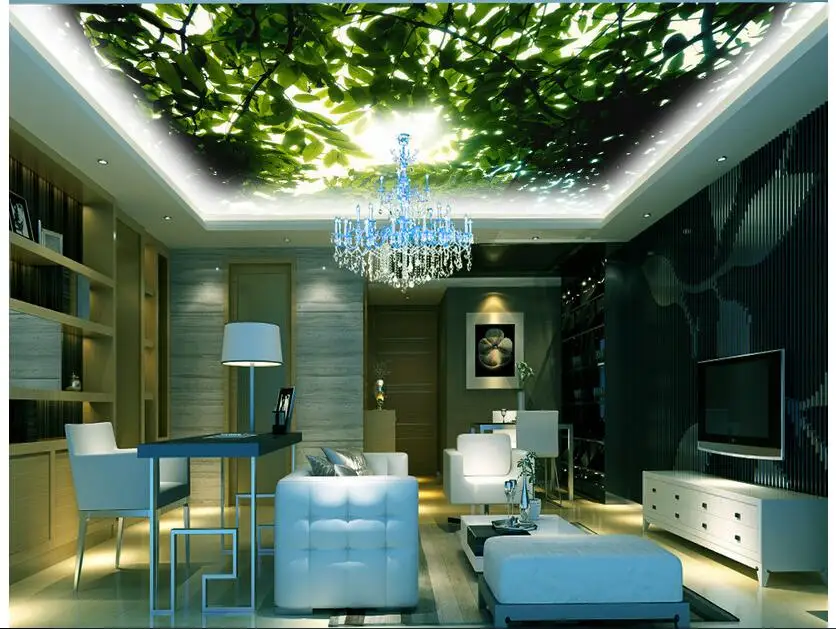 

Custom photo 3d wallpaper Non-woven picture wall sticker 3 d Green shade under the trees ceiling murals room decoration painting
