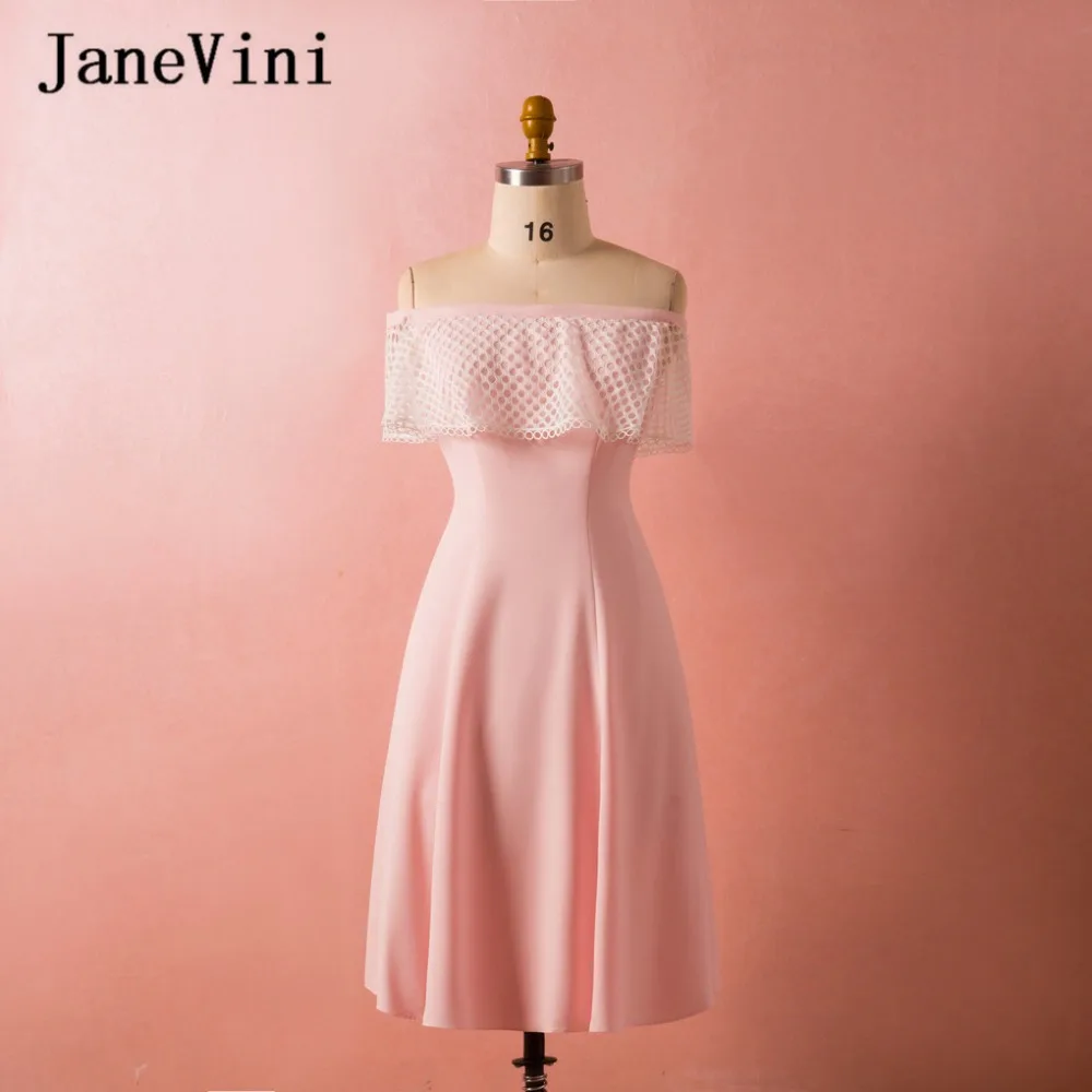 JaneVini простой розовый атласные платья невесты 2018 линия лодка шеи без рукавов на молнии сзади Чай Длина Vestido Madrinha плюс Размеры