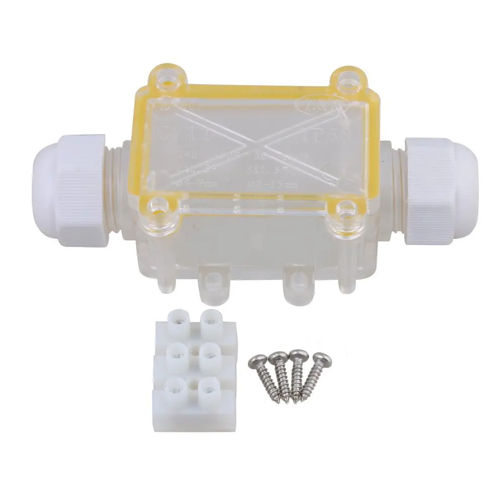 

Waterproof Transparent IP68 Plastic Cable Wire Connector Gland Electrical 2-Cable Junction Box with Terminal