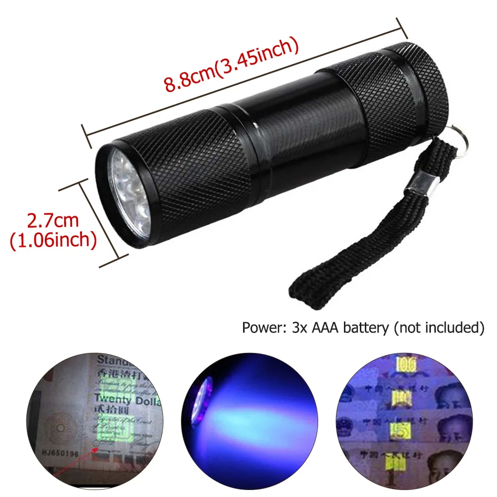 Ультрафиолетовый светильник с УФ-вспышкой, мини-светильник с функцией зума, УФ-черный светильник, детектор пятен в моче для домашних животных, с батареей AAA/18650