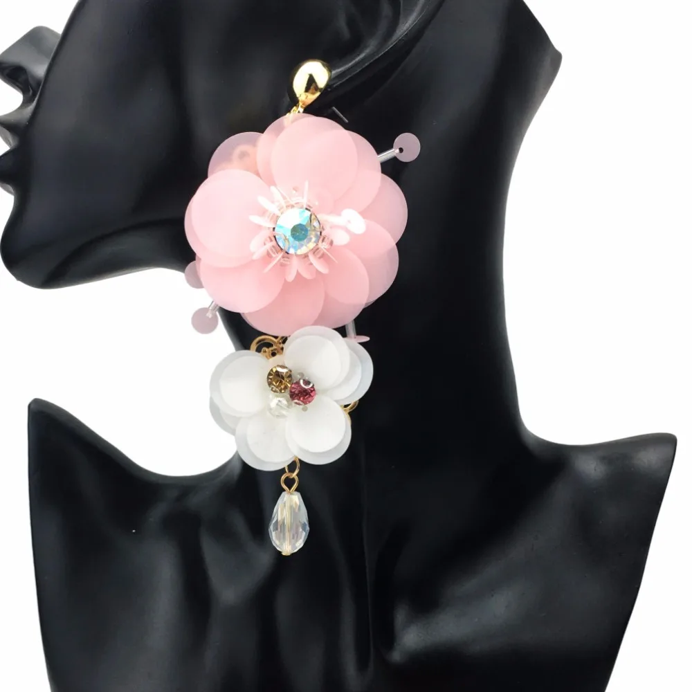 Богемные массивные серьги с большим цветком для женщин, роскошные висячие серьги с кристаллами, ювелирные изделия, UKEN