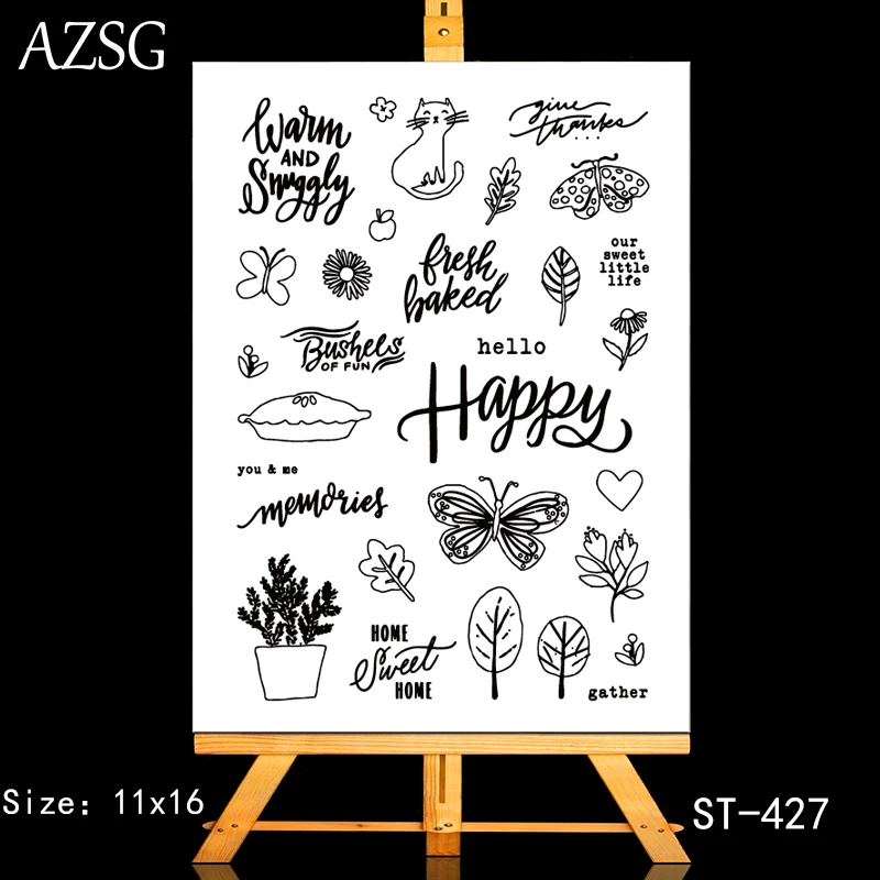 

AZSG Leaves Butterfly cat Potted Plant Clear Stamps For DIY Scrapbooking/Card Making/Album Decorative Silicone Stamp Crafts