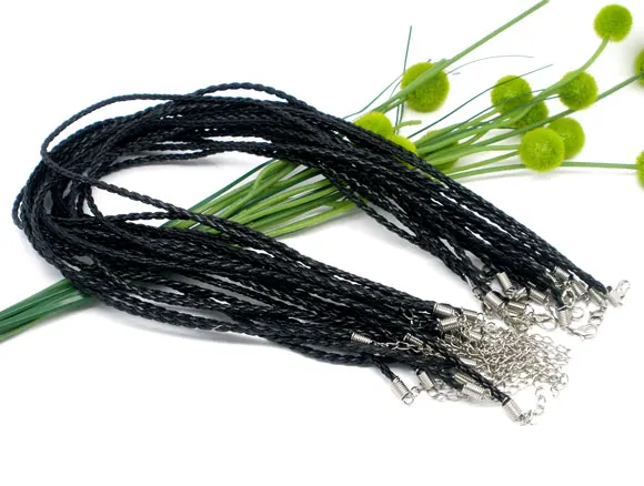 

2PCs Black Leatheroid Necklaces Weave Strings 17inch new