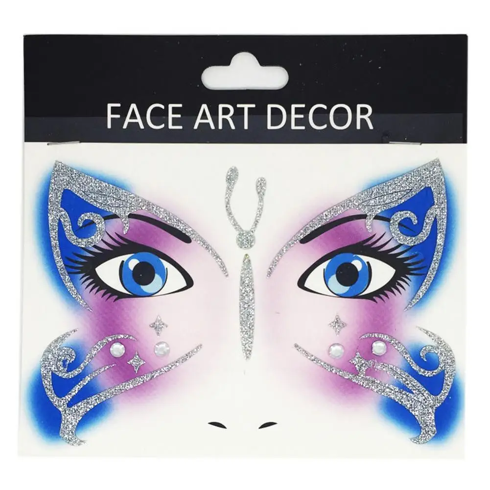 Fashion Creative Face Decor Glitter Temporary Tattoo Stickers Halloween Party Stage Makeup Prop