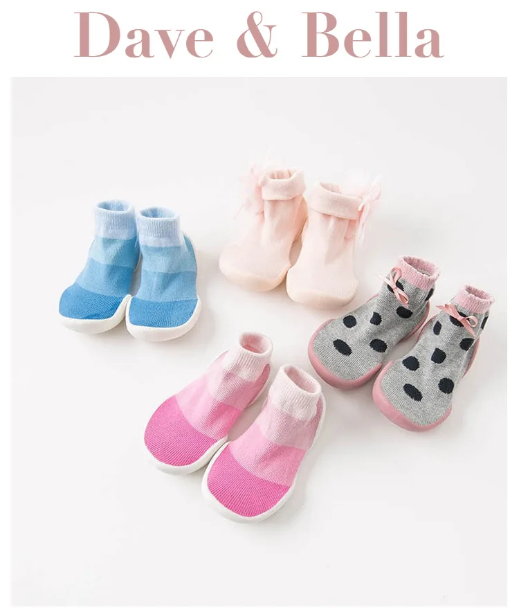 DB7605 Dave Bella/Обувь для малышей с мягкой подошвой для новорожденных; модные детские носочки с резиновой подошвой; детская обувь