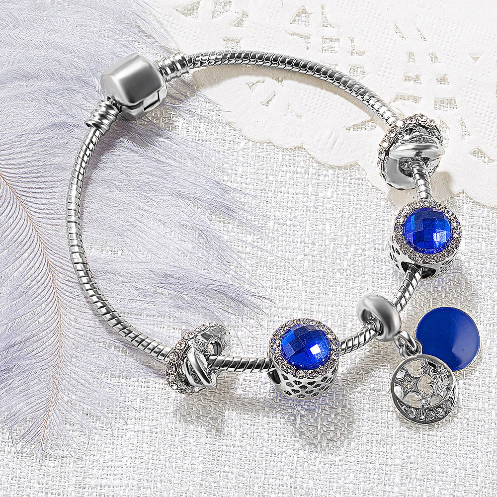 

17-22 cm Dropshipping Silver Bead Bracelet Crystal Charm Bracelets & Bangles Fashion Jewelry Gift Pulseras