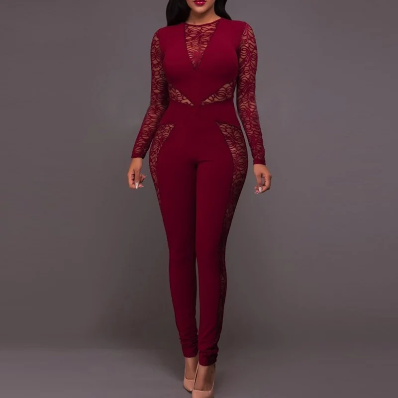 burgundy-patchwork-lace-hollow-out-see-through-bodysuit-clubwear-long-jumpsuit
