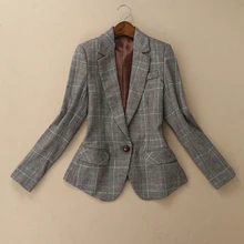 Blaser Новая мода Демисезонный Для женщин плед шерсть кожа Лоскутная одна кнопка Тонкий Пиджаки Пальто повседневные куртки XXL JC344