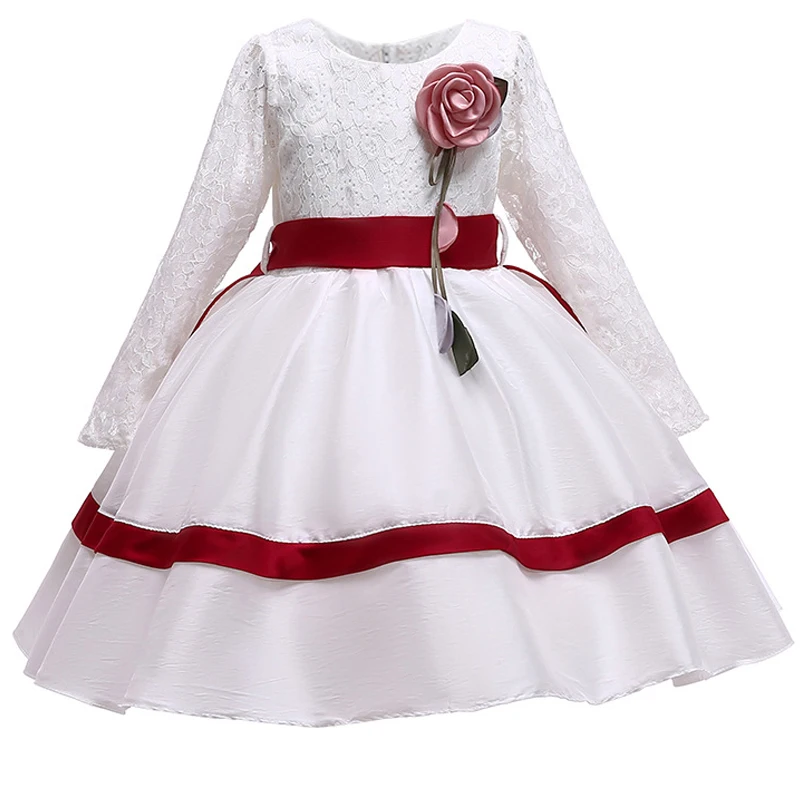 Новогоднее рождественское платье с длинными рукавами, коллекция года костюмы вечерние платья для девочек на свадьбу платье принцессы с цветочным рисунком