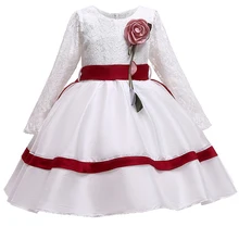 Новогоднее рождественское платье с длинными рукавами, коллекция года костюмы вечерние платья для девочек на свадьбу платье принцессы с цветочным рисунком