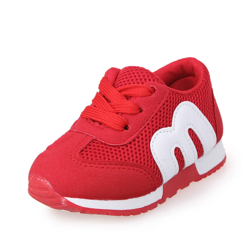 Осень, детская повседневная обувь для мальчиков и девочек с буквенным принтом, модные спортивные кроссовки с мягкой подошвой для девочек и мальчиков, size21-30 - Цвет: Красный