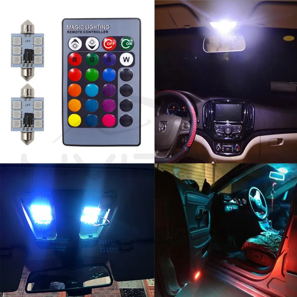 T10 RGB автомобиля светодио дный C5W 39 мм 5050 6SMD гирлянда двери купола Multi Цвет свет Дистанционное управление Цвет ful лампы на крыше магистральные