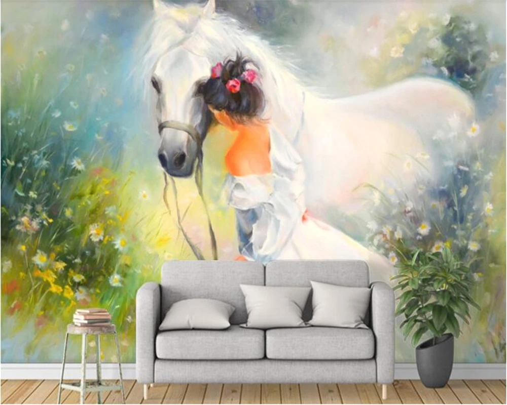 

beibehang Mural 3dWallpaper home decor custom fashion abstract hand drawn oil painting horse background wallpaper for kids room