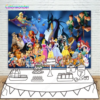 

Vinyl Photography Backdrop cartoon famous films baby shower Children Princess Photo Background for photo studio