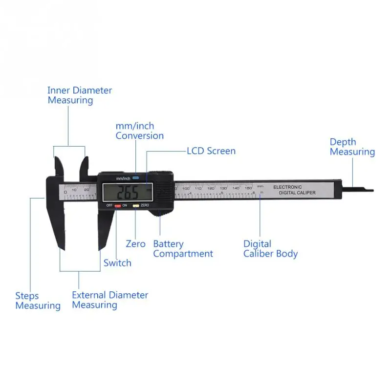 Новое поступление 150 мм 6 дюймов ЖК цифровой Электронный штангенциркуль из углеродного волокна Калибр микрометр измерительный инструмент