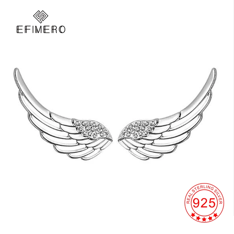 

Angel Wing Ear Climber Earrings 925 Sterling Silver Hollow Wings Cubic Zirconia Crawler Earring Jewelry Stud Earring Gifts