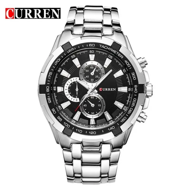 Reloj Hombre CURREN 8023 брендовые Простые Модные повседневные деловые часы мужские водонепроницаемые кварцевые мужские часы relogio masculino - Цвет: Silver Black