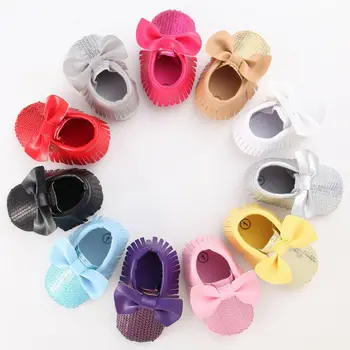 

Newborn Baby Girl Crib Bow-knot Shoes Pram Sole Prewalker Anti-slip First Walkers