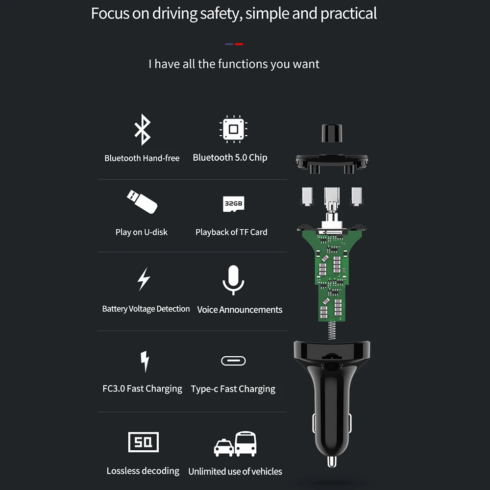 FM трансмиттер BT29 автомобильный беспроводной с поддержкой Bluetooth 5 0 и ЖК