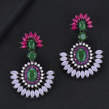 

GODKI 38mm Luxury Flower Waterdrop Dangle Earrings For Women Wedding Multicolor Cubic Zircon African Indian Bridal Drop Earrings