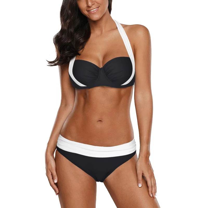 

VertvieHalter Swimsuit Mujer 2019 Bikini Sexy Lower Waist Bathing Suits Swim Push Up Tankini Set Plus Size Swimwear For Women
