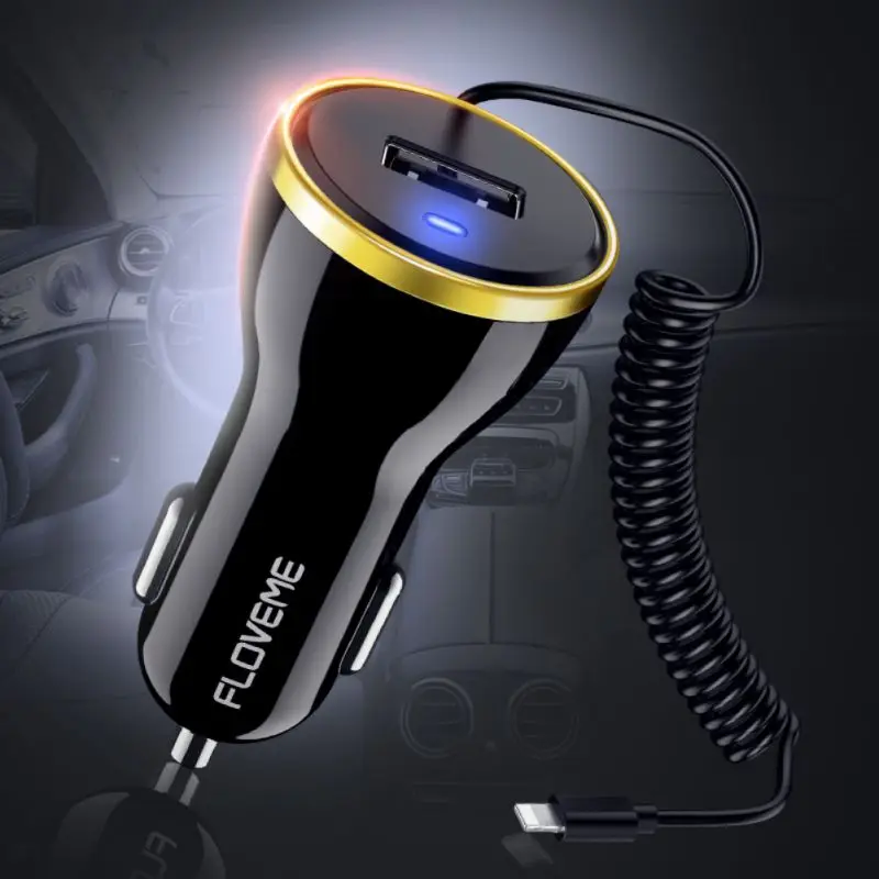 

Universal Fast Car Usb Spring Charging Single Line Head Usb Qc2.0 Interface Smart Type-c Support Charger With Cable Wire