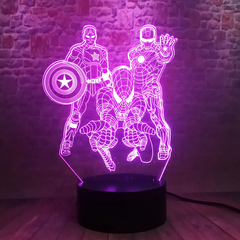

Marvel Iron Man Desk Model 3D Illusion Nightlight LED 7 Colors Changing Light Avengers Superhero Spiderman Figure Toys